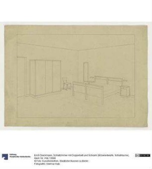 Schlafzimmer mit Doppelbett und Schrank (Möbelentwürfe, Schlafräume)