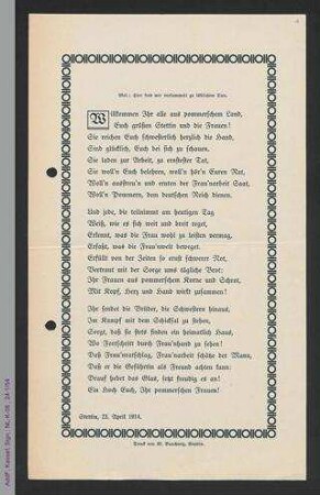 Liedtext zur 5. Gruppentagung des ADF vom 23. bis 25. April 1914 in Stettin