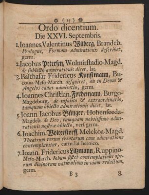 Ordo dicentium. Di XXVI. Septembris.