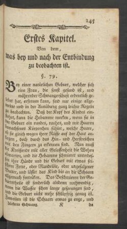 Erstes Kapitel. Von dem, was bey und nach der Entbindung zu beobachten ist