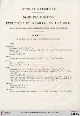 Noms des peintres employés a Paris par les naturalistes