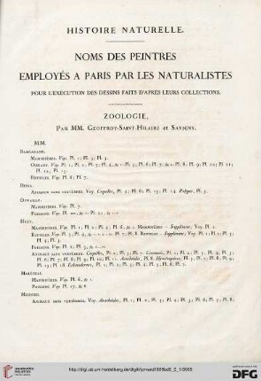 Noms des peintres employés a Paris par les naturalistes