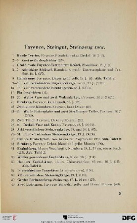 Fayence, Steingut, Steinzeug usw. (Nr. 1-61)