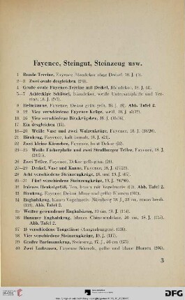 Fayence, Steingut, Steinzeug usw. (Nr. 1-61)