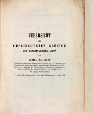 Übersicht der geschichteten Gebirge der venetianischen Alpen