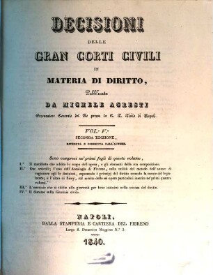 Decisioni delle gran corti, civili in materia di diritto, 5. 1840. - II. ed.