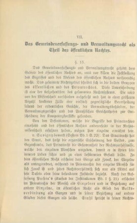 VII. Das Gemeindeverfassungs- und Verwaltungsrecht als Theil des öffentlichen Rechtes