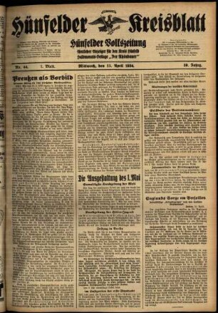 Erste Ausgabe vom Mittwoch, den 11. April 1934.