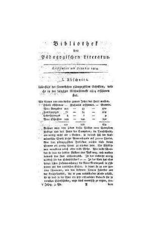 Uebersicht der sämmtlichen pädagogischen Schriften, welche in der Leipziger Michaelismesse 1804 erschienen sind