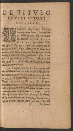 De Titulo Libelli Antonii Sadeelis.