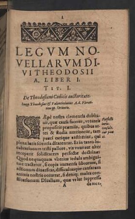 Legum novellarum divi Theodosii a. Liber I.