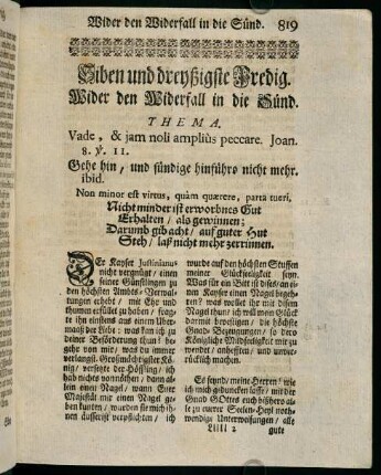 819-836, Siben und dreyßigste Predig. Wider den Widerfall in die Sünd