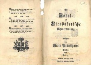 Gedicht zur Zobel- und Kirnhaberischen Eheverbindung vom Bruder des Bräutigams, Heilbronn "Gedruckt mit Majerischen Schrifften"