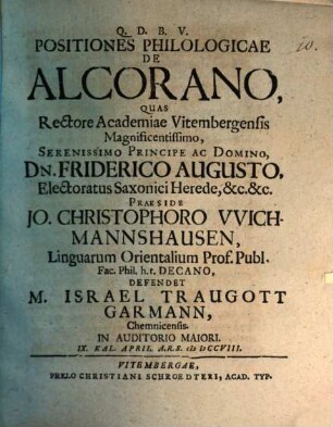 Positiones Philologicae De Alcorano
