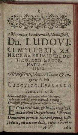 Magnifici ... Dn. Ludovici Mylleri a Zaneck ...