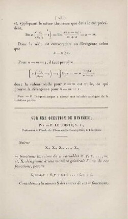 Sur une question de minimum.