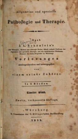 Allgemeine und specielle Pathologie und Therapie : in 4 Bänden. 2