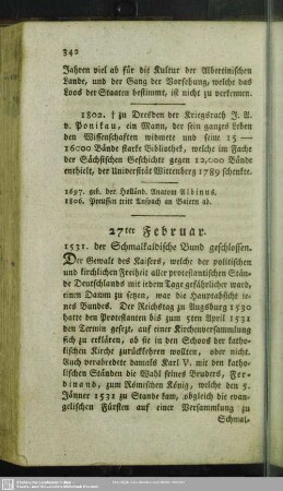 27ter Februar. 1531. der Schmalkaldische Band geschlossen