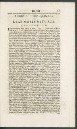 Locus Decimus Quintus De Lege Mosis Rituali.
