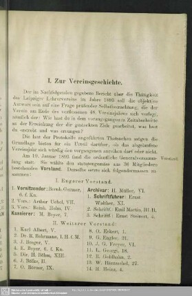 I. Zur Vereinsgeschichte