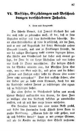 VI. Aufsätze, Erzählungen und Beschreibungen verschiedenen Inhalts