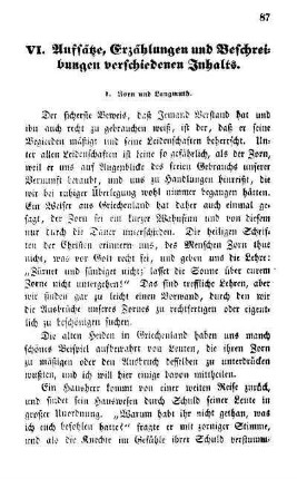 VI. Aufsätze, Erzählungen und Beschreibungen verschiedenen Inhalts