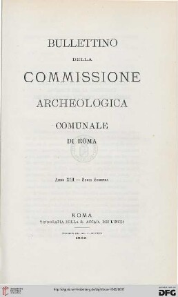13: Bullettino della Commissione Archeologica Comunale di Roma