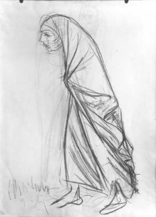 Wandernde Frau im Wind : Wandernde Frau im Wind. Kohlezeichnung; 580 x 480 mm (1927; E. Barlach). Ernst Barlach Stiftung Güstrow VIII, 3; 19