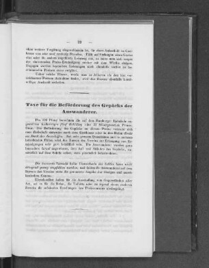 Taxe für die Beförderung des Gepäcks der Auswanderer.