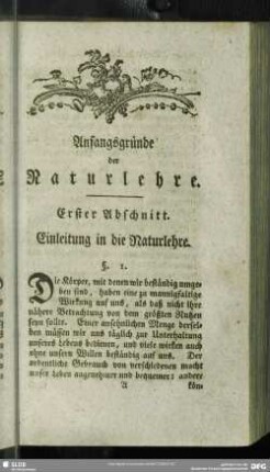 Erster Abschnitt. Einleitung in die Naturlehre