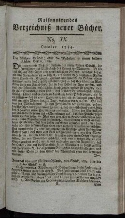 No. XX. October 1784.