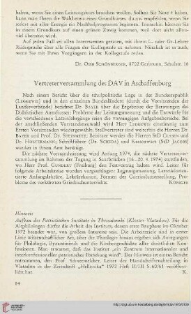 16: Vertreterversammlung des DAV in Aschaffenburg