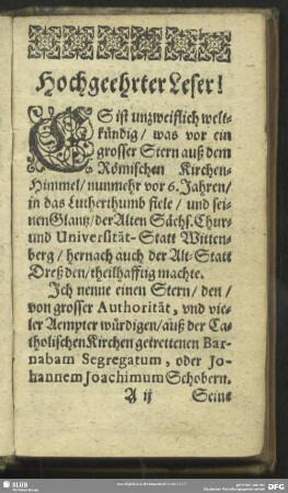Hochgeehrter Leser!