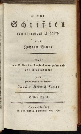 1: Kleine Schriften gemeinnützigen Inhalts. Erster Theil