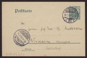 Schreiben an Hermann Muthesius (Postkarte)