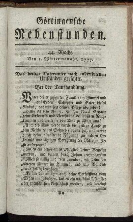 44. Woche. Den 1. Wintermonaht, 1777