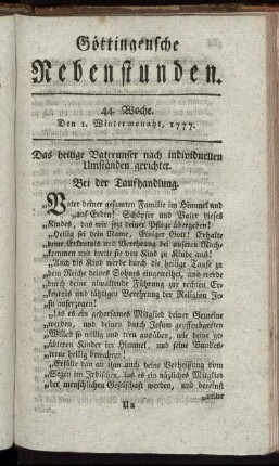 44. Woche. Den 1. Wintermonaht, 1777