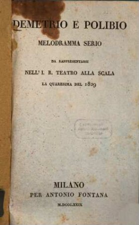 Demetrio e Polibio : Melodramma serio
