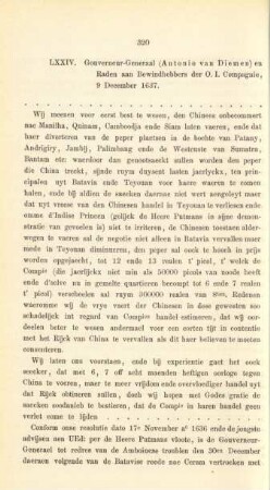 LXXIV. Gouverneur-Generaal (Antonio van Diemen) en Raden aan Bewindhebbers der O. I. Compagnie, 9 December 1637