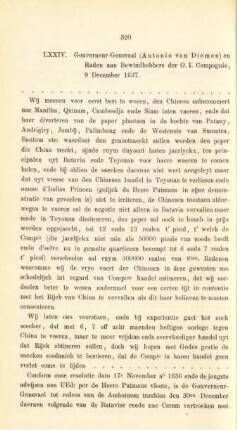 LXXIV. Gouverneur-Generaal (Antonio van Diemen) en Raden aan Bewindhebbers der O. I. Compagnie, 9 December 1637