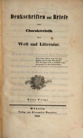 Denkschriften und Briefe zur Charakteristik der Welt und Litteratur. 5, Neue Folge