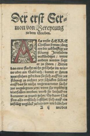 Der erst Sermon von Bereytung zu dem Sterben.
