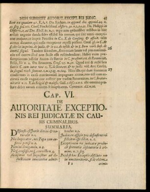 Cap. VI. De Autoritate Exceptionis Rei Iudicatae In Causis Criminalibus.