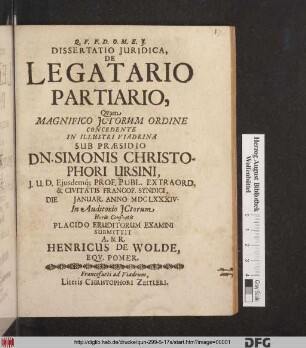 Dissertatio Iuridica, De Legatario Partiario