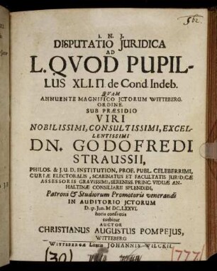 Disputatio Iuridica Ad L. Quod Pupillus XLI. P. de Cond. Indeb.