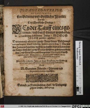 Judaeus Conversus, Et Baptizatus