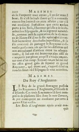 Maximes Du Roy d'Angleterre.