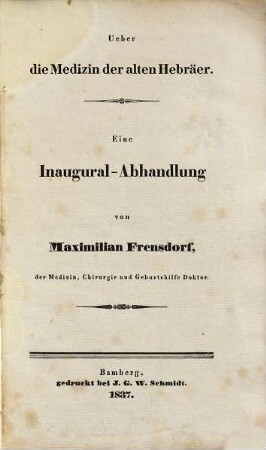 Ueber die Medizin der alten Hebräer