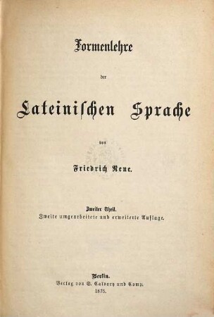 Formenlehre der lateinischen Sprache, 2.