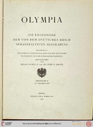 Textband 5: Olympia: die Ergebnisse der von dem Deutschen Reich veranstalteten Ausgrabung: Die Inschriften von Olympia